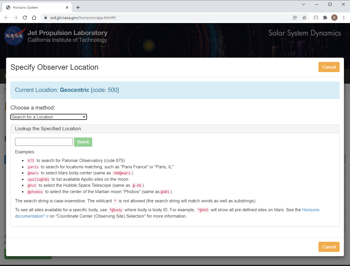 Horizons-ObserverLocation